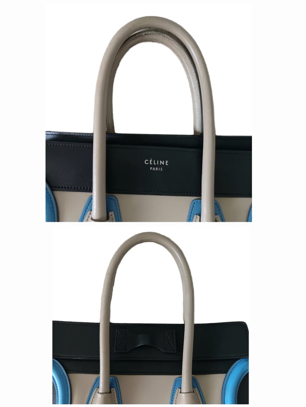 Celine Micro Luggage Tote Tricolor Leather Beige Blue Black Italy ✨ EUC - Picture 10 of 15
